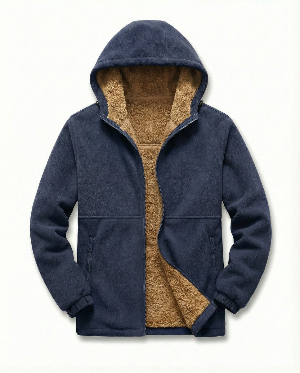 Mens Zip Hoodie Lambswool Pile-Lined Warm Outdoor Fleece
