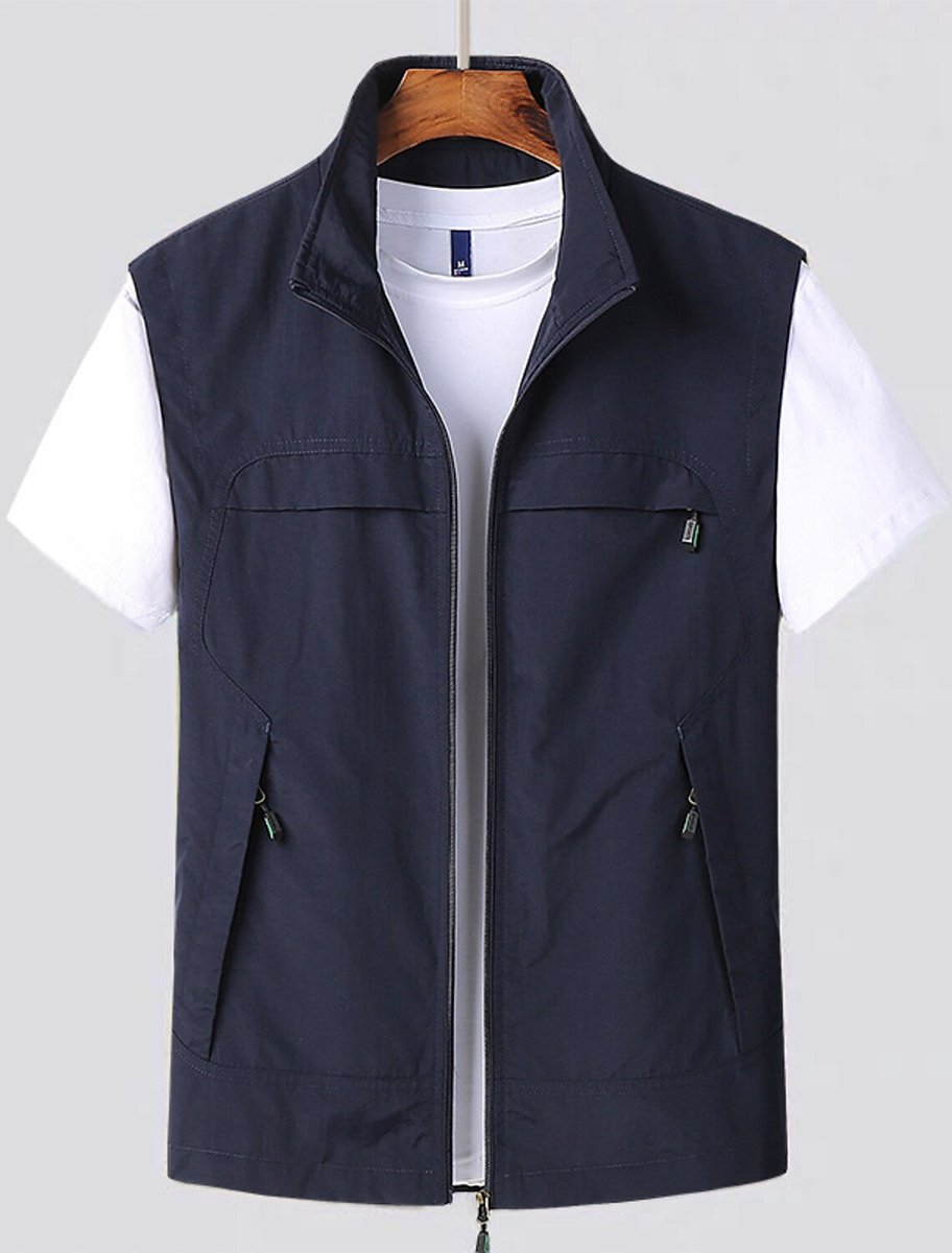 Men's Zip Hoodie Utility Vest Lightweight Multi-Pocket Gilet
