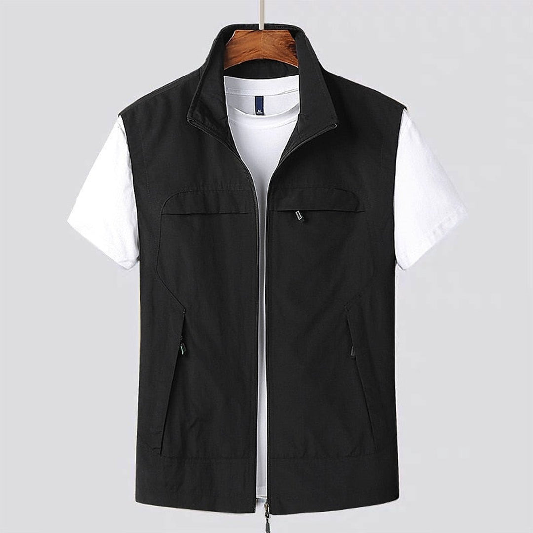 Men's Zip Hoodie Utility Vest Lightweight Multi-Pocket Gilet