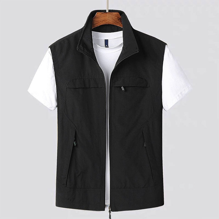 Men's Zip Hoodie Utility Vest Lightweight Multi-Pocket Gilet