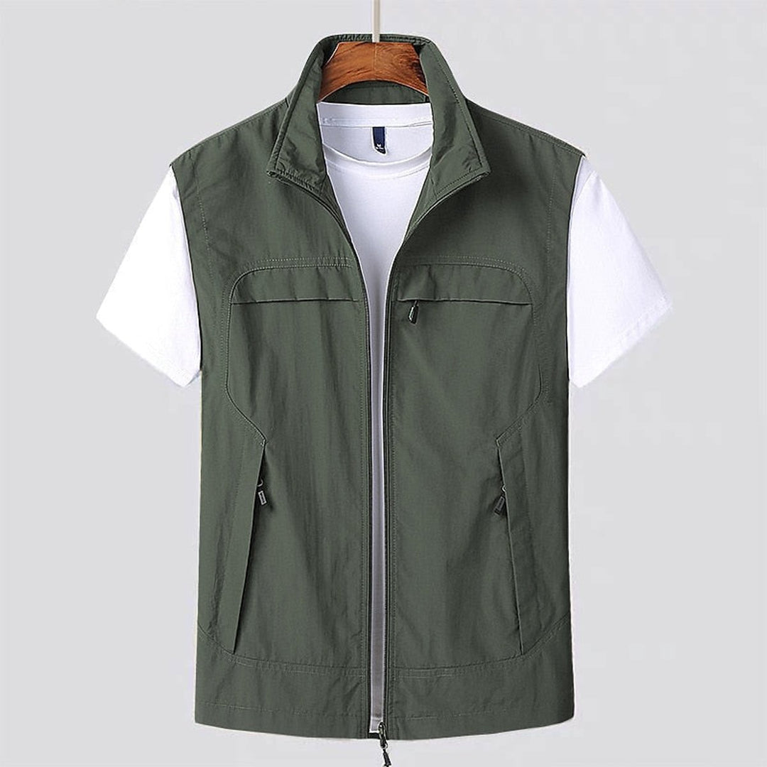 Men's Zip Hoodie Utility Vest Lightweight Multi-Pocket Gilet