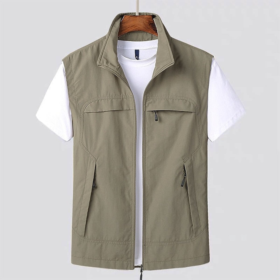 Men's Zip Hoodie Utility Vest Lightweight Multi-Pocket Gilet