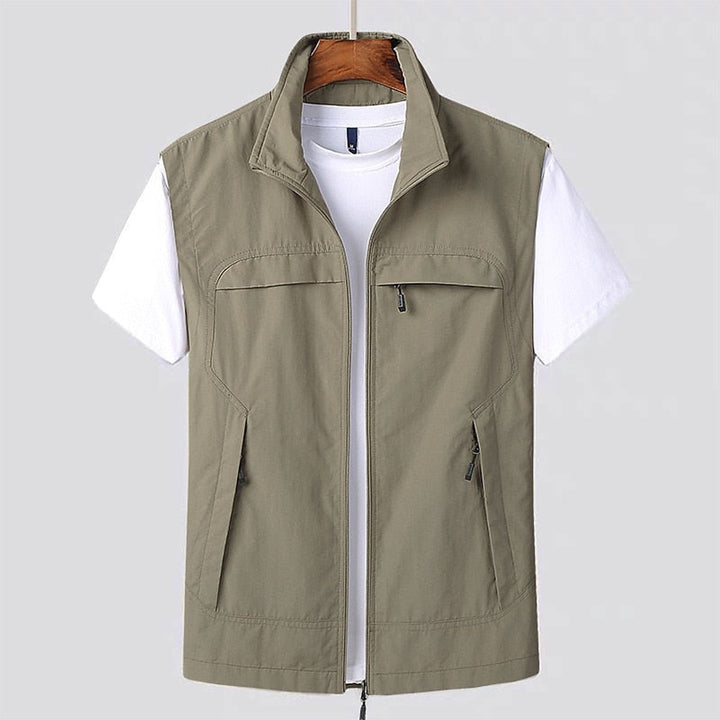 Men's Zip Hoodie Utility Vest Lightweight Multi-Pocket Gilet