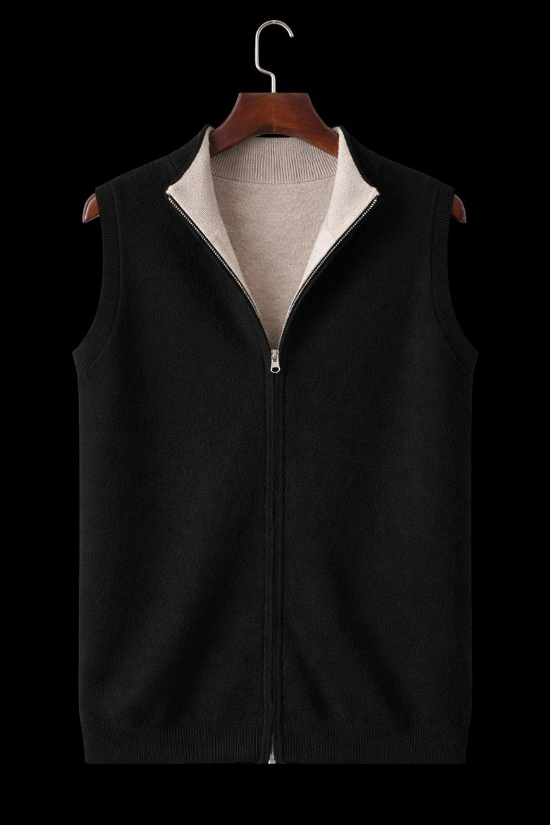Mens Zip Knitwear Sleeveless Wool Knitted Cardigan Vest