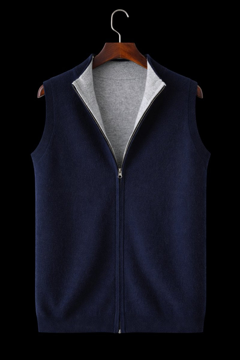 Mens Zip Knitwear Sleeveless Wool Knitted Cardigan Vest