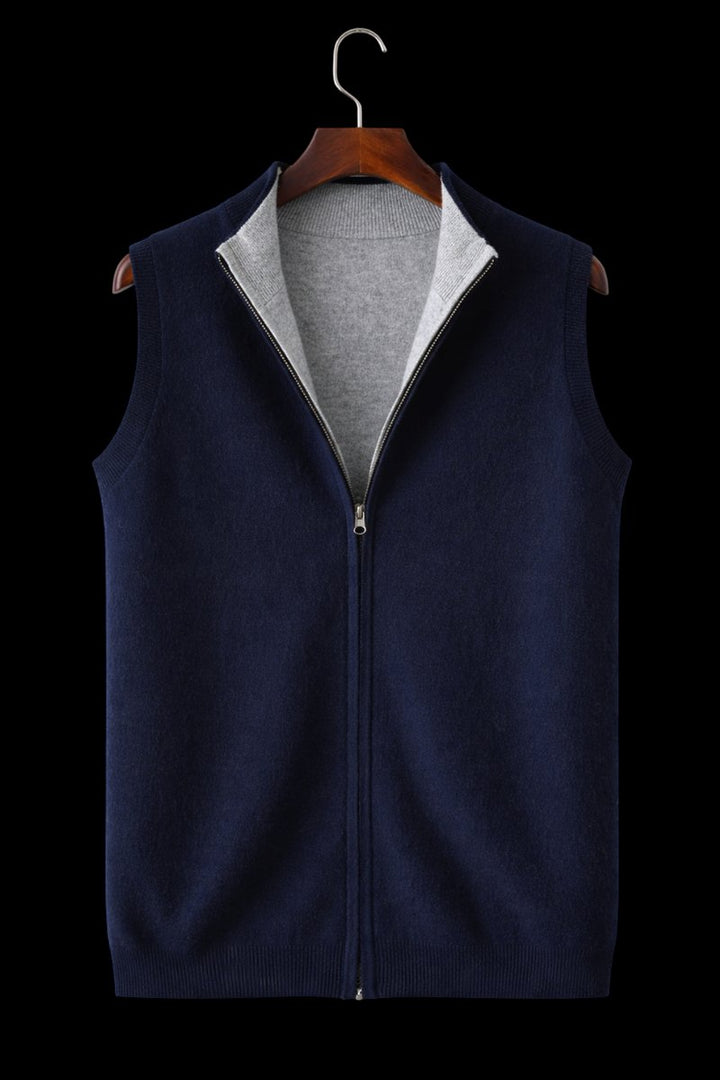 Mens Zip Knitwear Sleeveless Wool Knitted Cardigan Vest