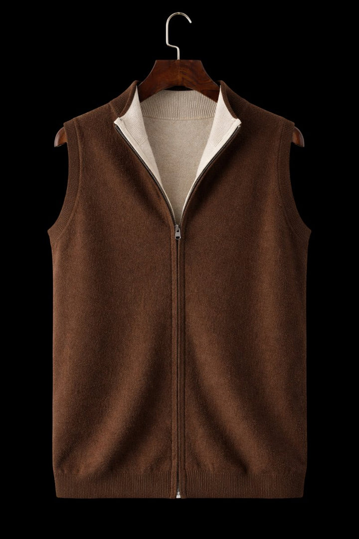 Mens Zip Knitwear Sleeveless Wool Knitted Cardigan Vest