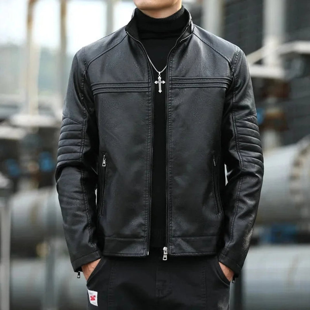 Men's Zip-Up Biker Leather Jacket Mens Coats Jackets Stand Collar