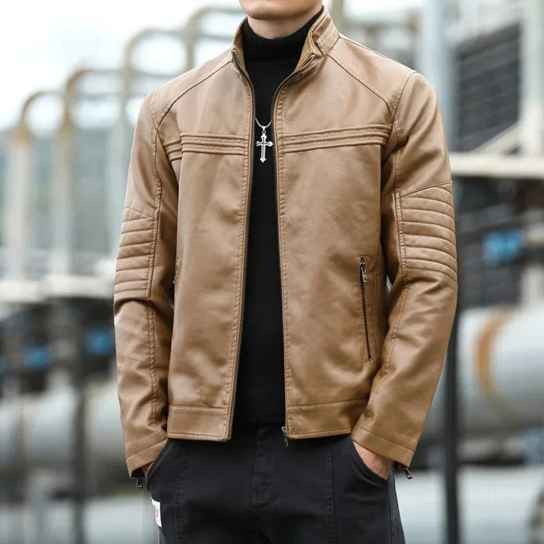 Men's Zip-Up Biker Leather Jacket Mens Coats Jackets Stand Collar
