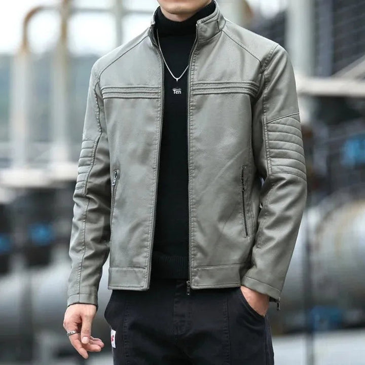 Men's Zip-Up Biker Leather Jacket Mens Coats Jackets Stand Collar