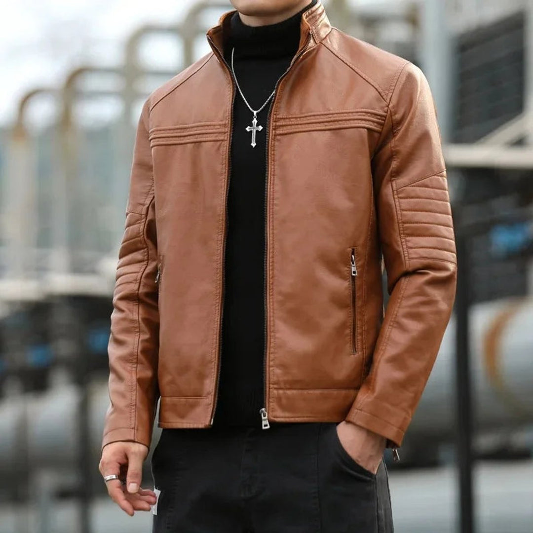 Men's Zip-Up Biker Leather Jacket Mens Coats Jackets Stand Collar