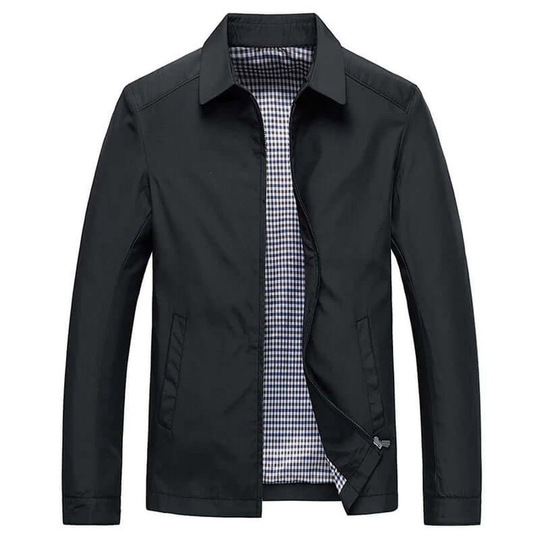 Men's Zip-Up Bomber Jacket Gingham-Lined Casual Coat