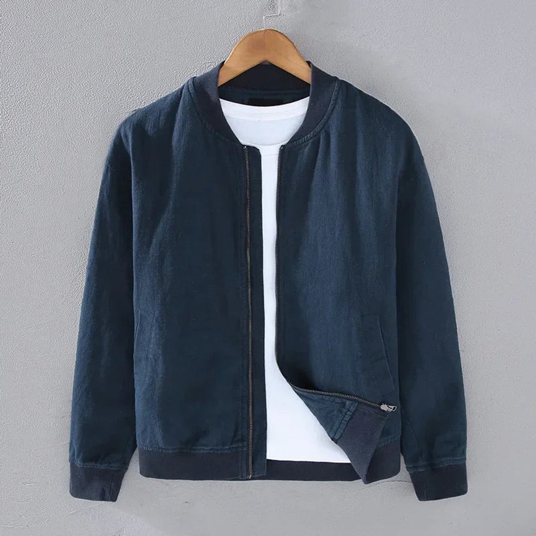 Men's Zip-Up Bomber Jacket Ribbed-Cuff Casual Coat