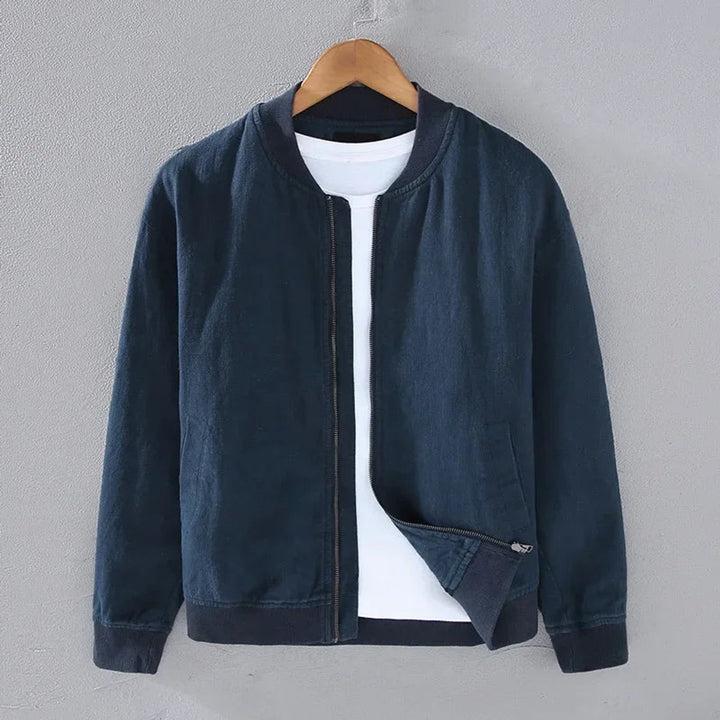 Men's Zip-Up Bomber Jacket Ribbed-Cuff Casual Coat