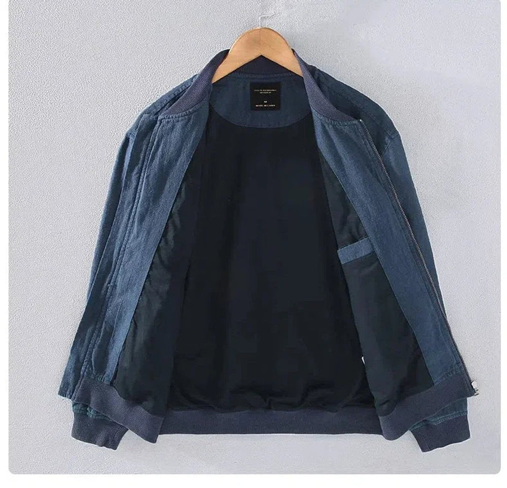 Men's Zip-Up Bomber Jacket Ribbed-Cuff Casual Coat