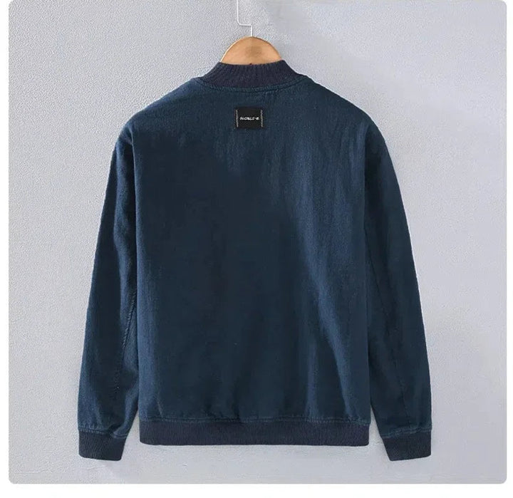 Men's Zip-Up Bomber Jacket Ribbed-Cuff Casual Coat