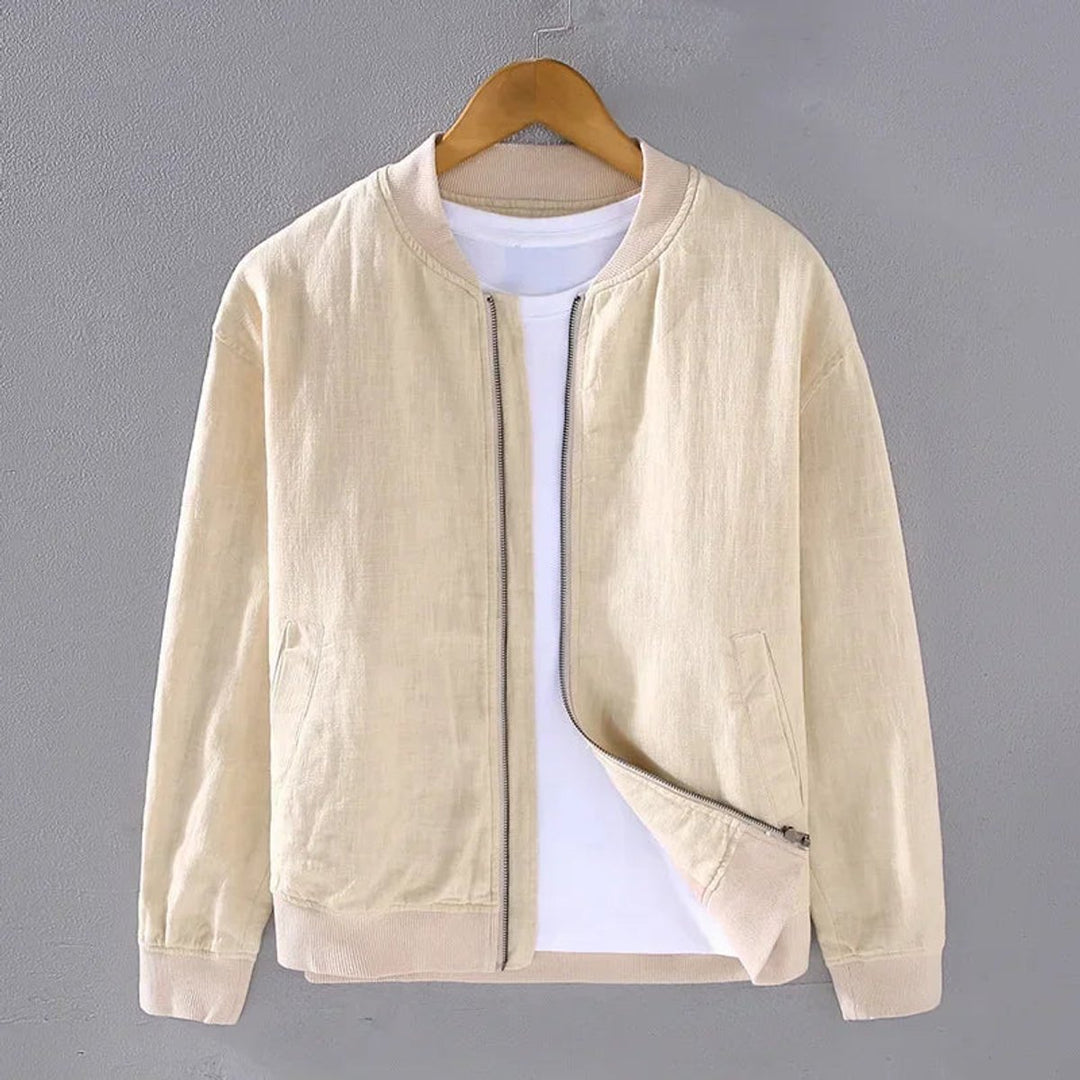 Men's Zip-Up Bomber Jacket Ribbed-Cuff Casual Coat