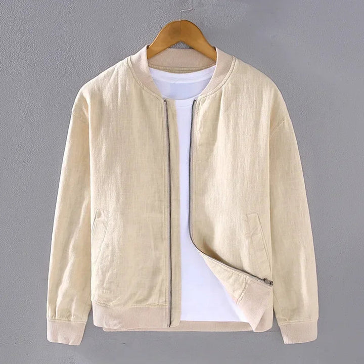 Men's Zip-Up Bomber Jacket Ribbed-Cuff Casual Coat