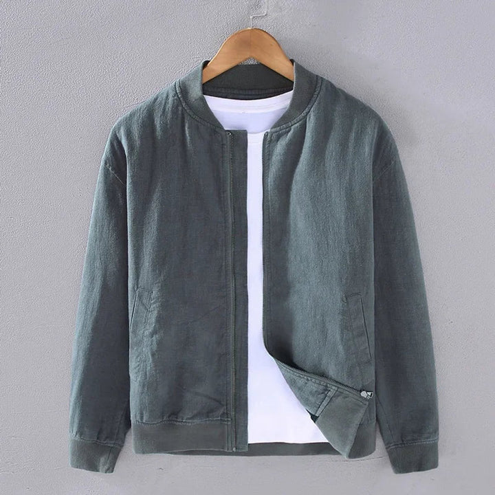 Men's Zip-Up Bomber Jacket Ribbed-Cuff Casual Coat