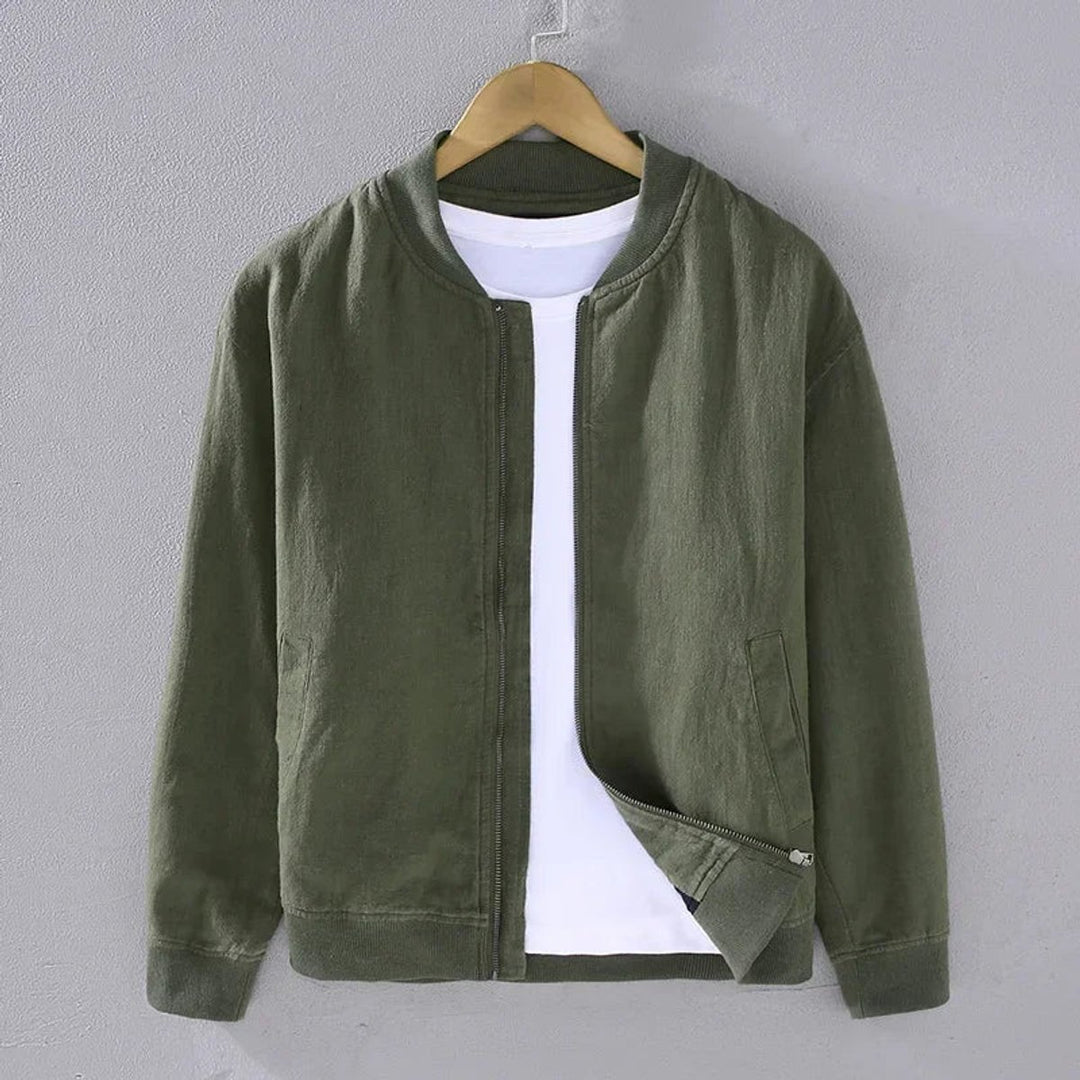 Men's Zip-Up Bomber Jacket Ribbed-Cuff Casual Coat