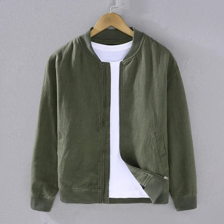 Men's Zip-Up Bomber Jacket Ribbed-Cuff Casual Coat