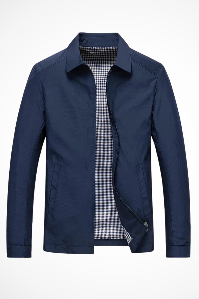 Men's Zip-Up Collared Harrington Jacket Check-Lined
