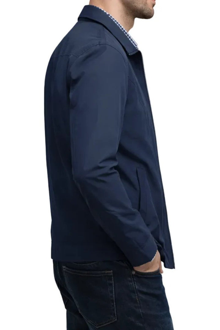 Men's Zip-Up Collared Harrington Jacket Check-Lined