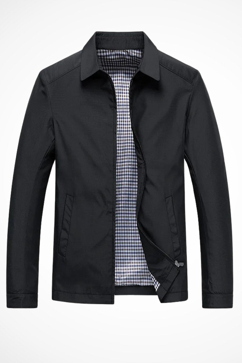 Men's Zip-Up Collared Harrington Jacket Check-Lined