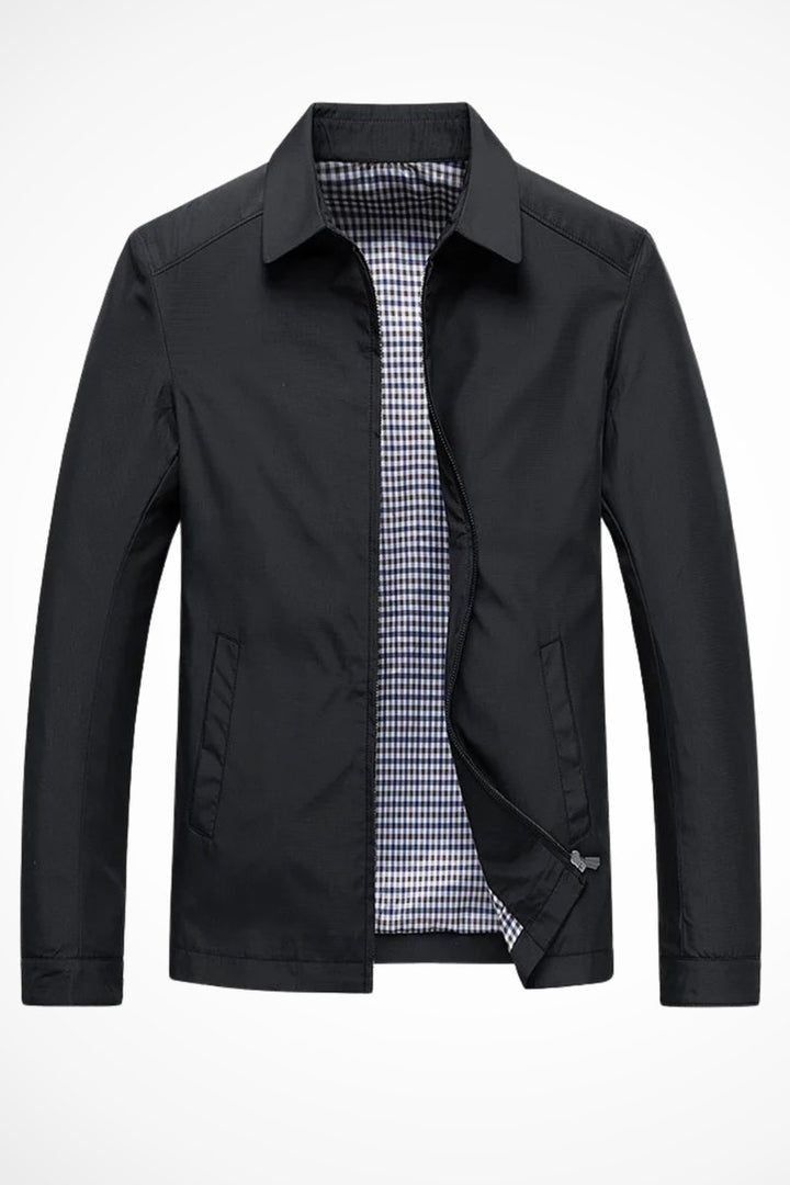 Men's Zip-Up Collared Harrington Jacket Check-Lined