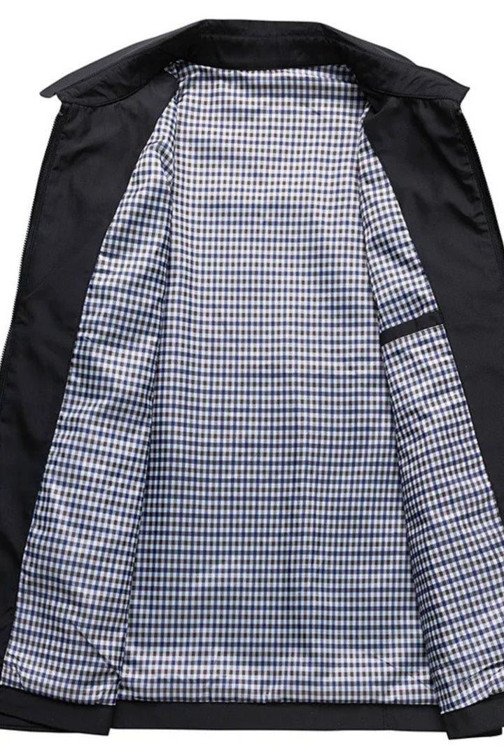Men's Zip-Up Collared Harrington Jacket Check-Lined