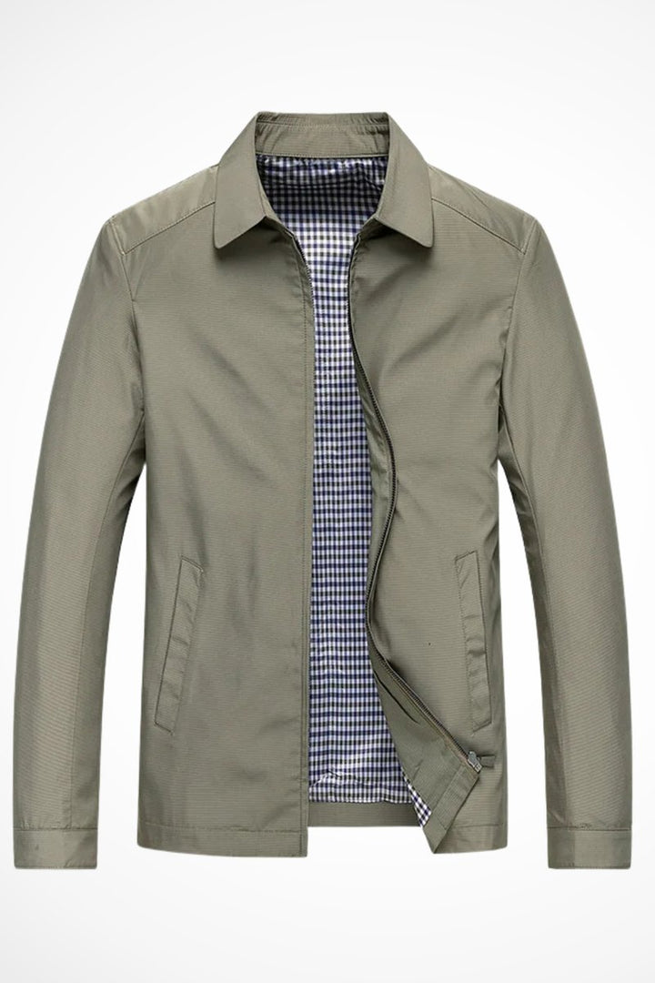 Men's Zip-Up Collared Harrington Jacket Check-Lined