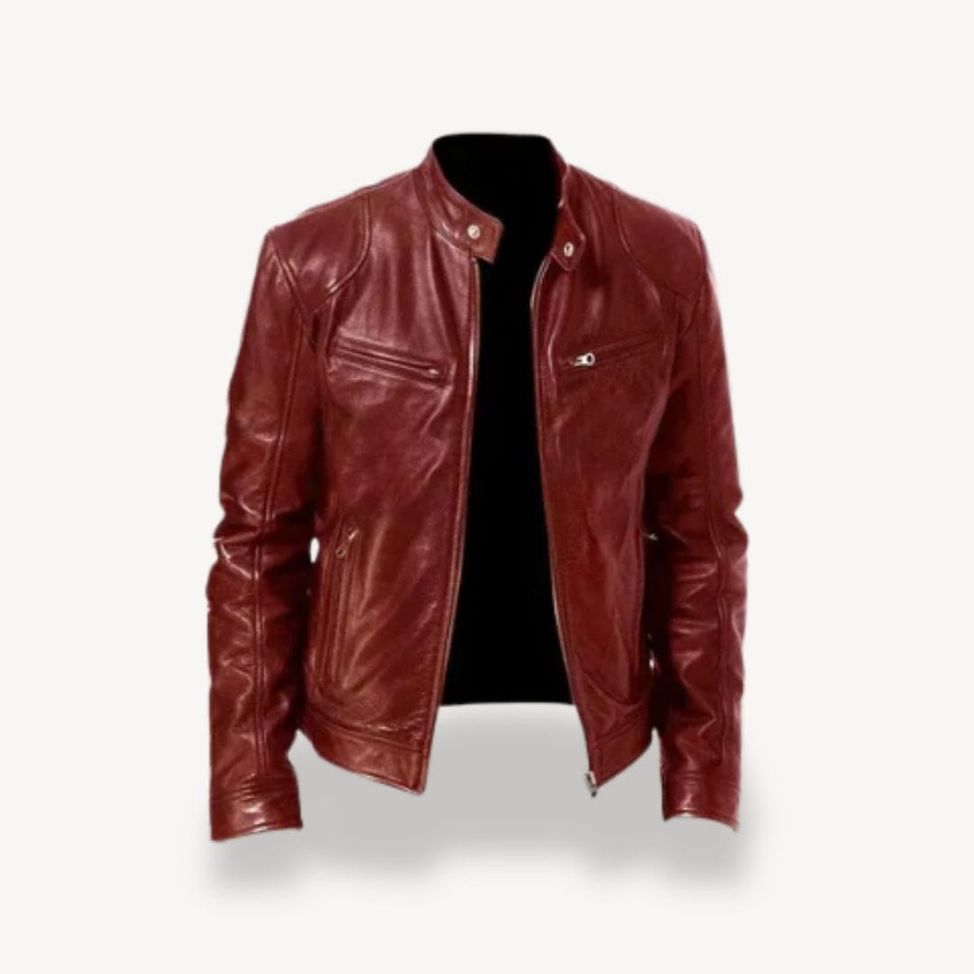 Men's Zip-Up Leather Biker Jacket Mens Jackets Bomber Style