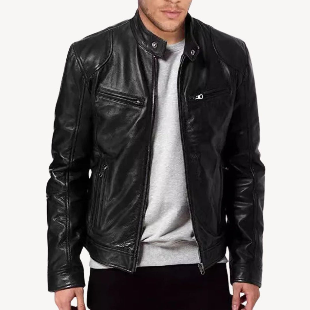 Men's Zip-Up Leather Biker Jacket Mens Jackets Bomber Style