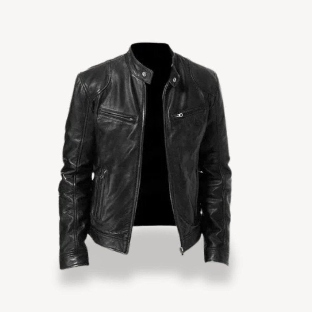 Men's Zip-Up Leather Biker Jacket Mens Jackets Bomber Style