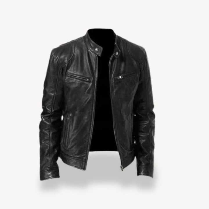 Men's Zip-Up Leather Biker Jacket Mens Jackets Bomber Style
