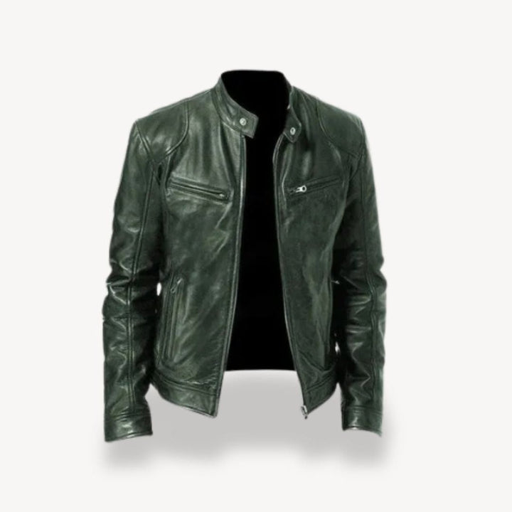 Men's Zip-Up Leather Biker Jacket Mens Jackets Bomber Style