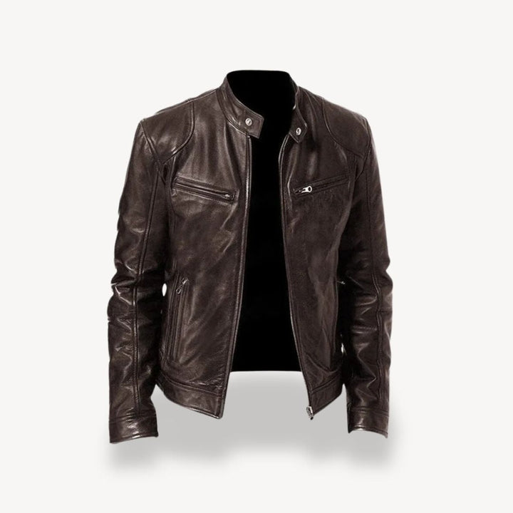 Men's Zip-Up Leather Biker Jacket Mens Jackets Bomber Style
