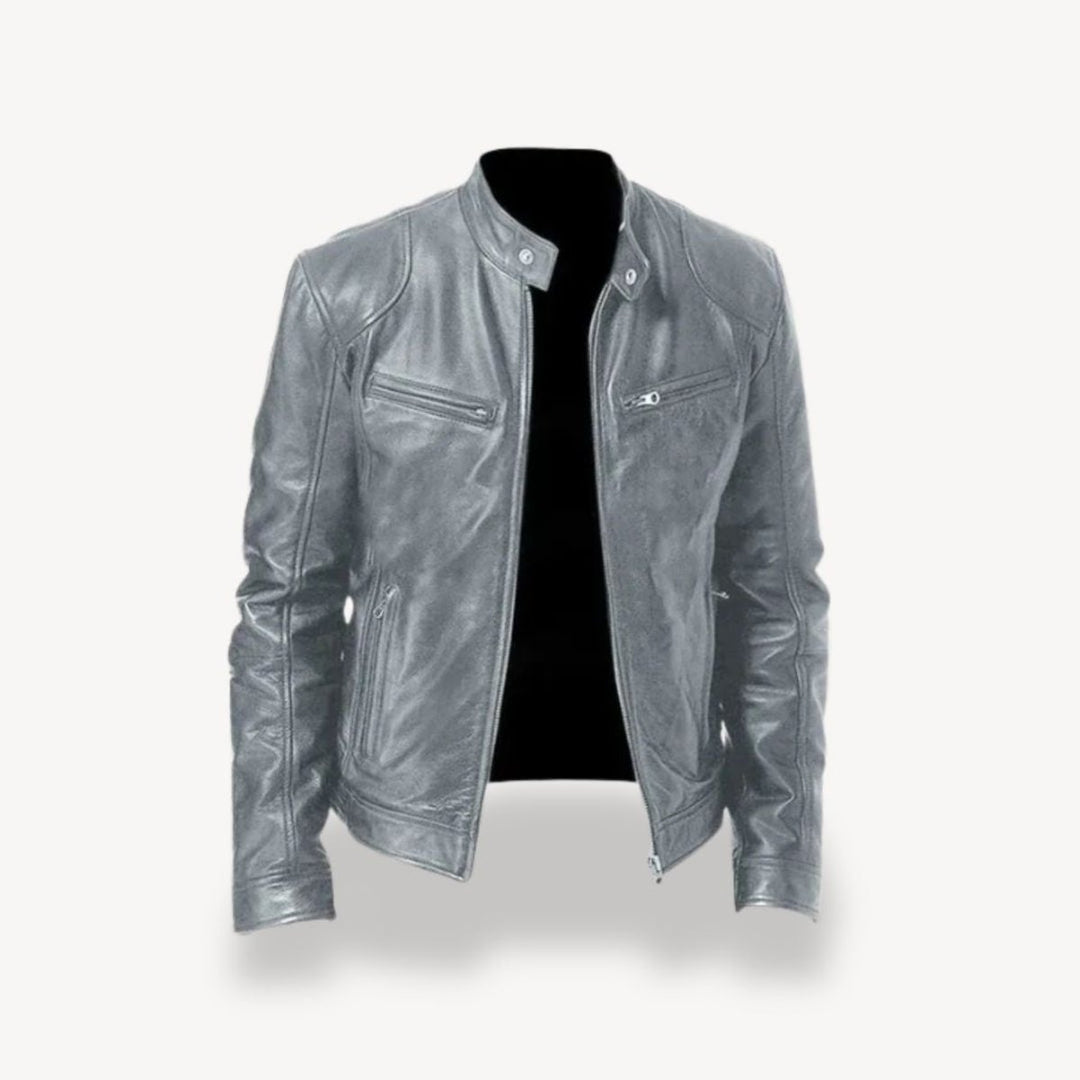 Men's Zip-Up Leather Biker Jacket Mens Jackets Bomber Style