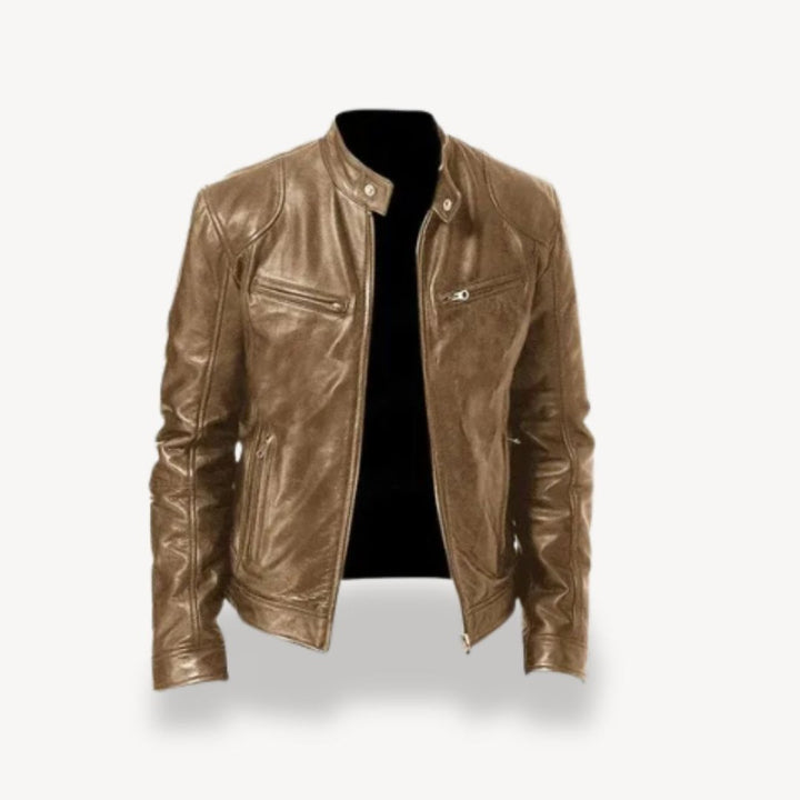 Men's Zip-Up Leather Biker Jacket Mens Jackets Bomber Style