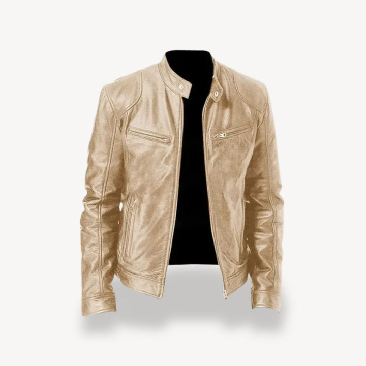 Men's Zip-Up Leather Biker Jacket Mens Jackets Bomber Style