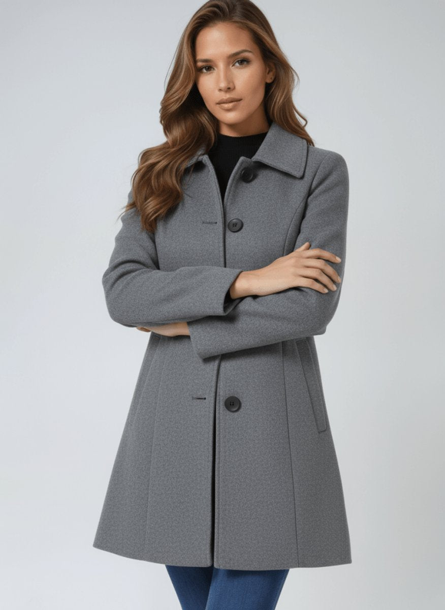 Women's A-Line Wool Coat Button-Front Tailored Winter Coat