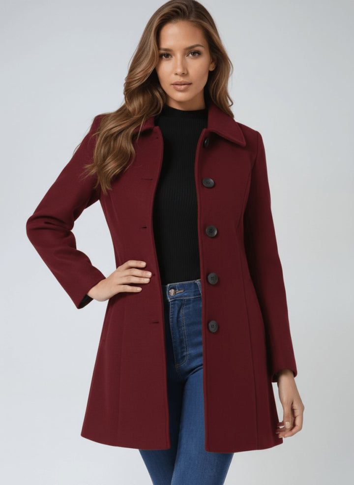 Women's A-Line Wool Coat Button-Front Tailored Winter Coat