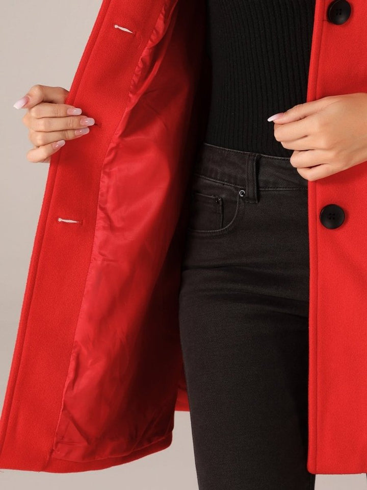 Women's A-Line Wool Coat Button-Front Tailored Winter Coat