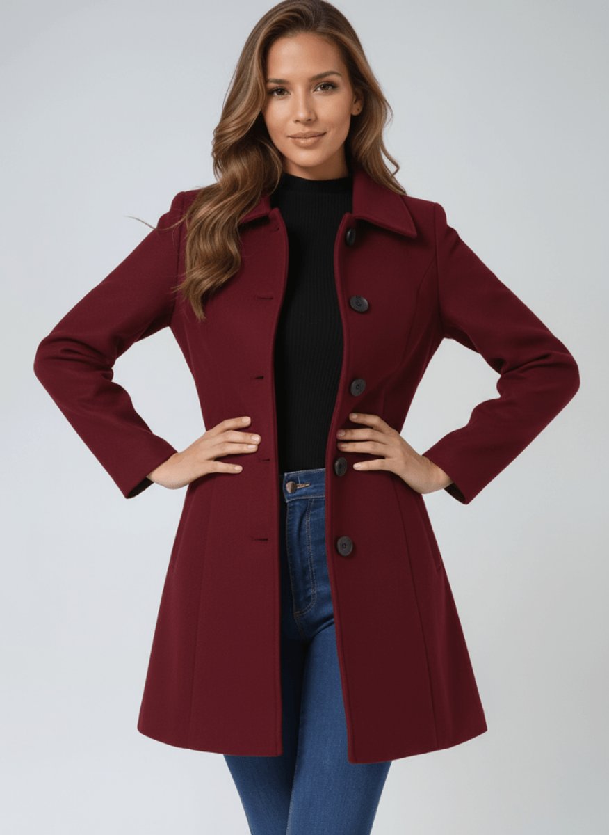 Women's A-Line Wool Coat Button-Front Tailored Winter Coat