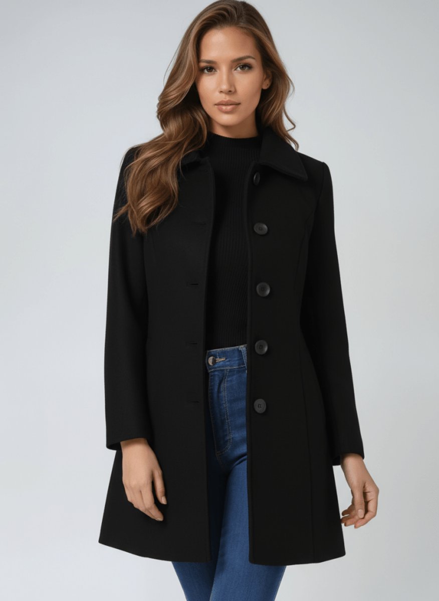 Women's A-Line Wool Coat Button-Front Tailored Winter Coat
