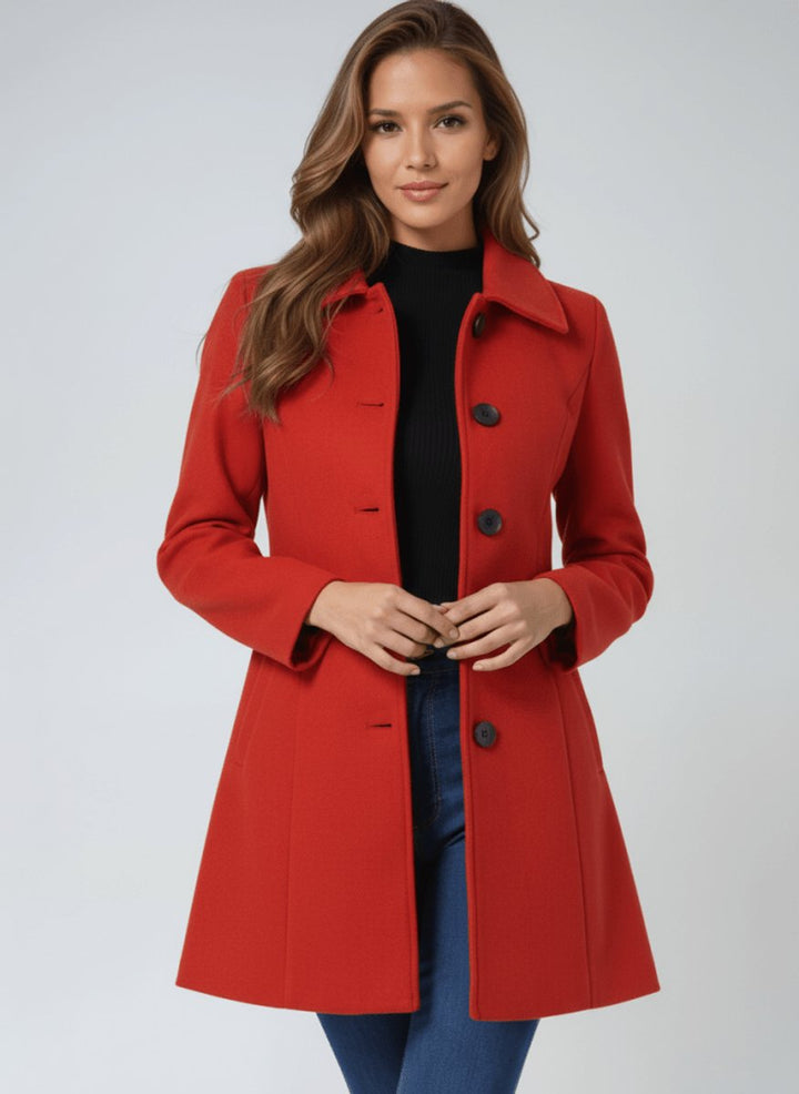 Women's A-Line Wool Coat Button-Front Tailored Winter Coat