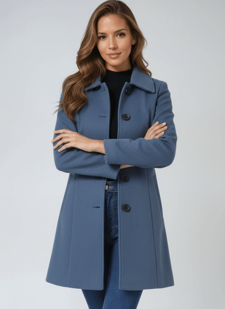 Women's A-Line Wool Coat Button-Front Tailored Winter Coat