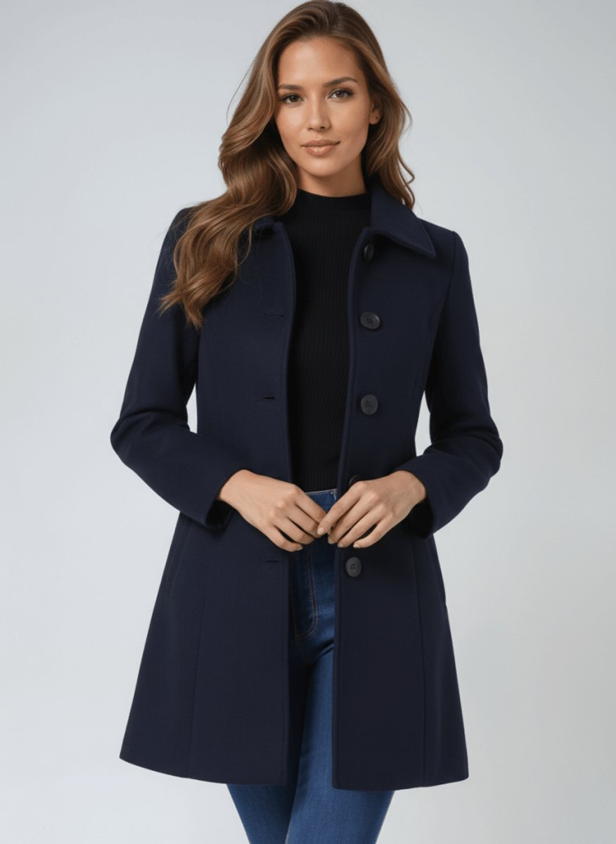 Women's A-Line Wool Coat Button-Front Tailored Winter Coat