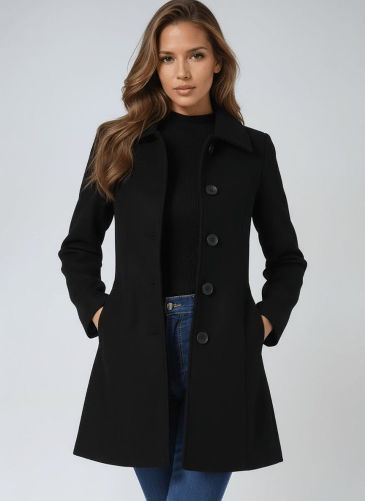 Women's A-Line Wool Coat Button-Front Tailored Winter Coat