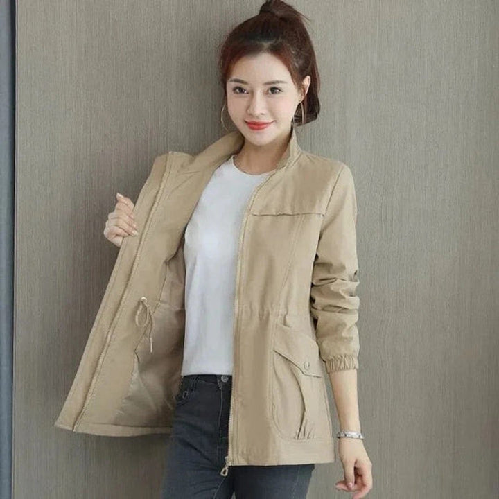 Women's Adjustable-Waist Zip-Up Trench Coat Lightweight Outerwear